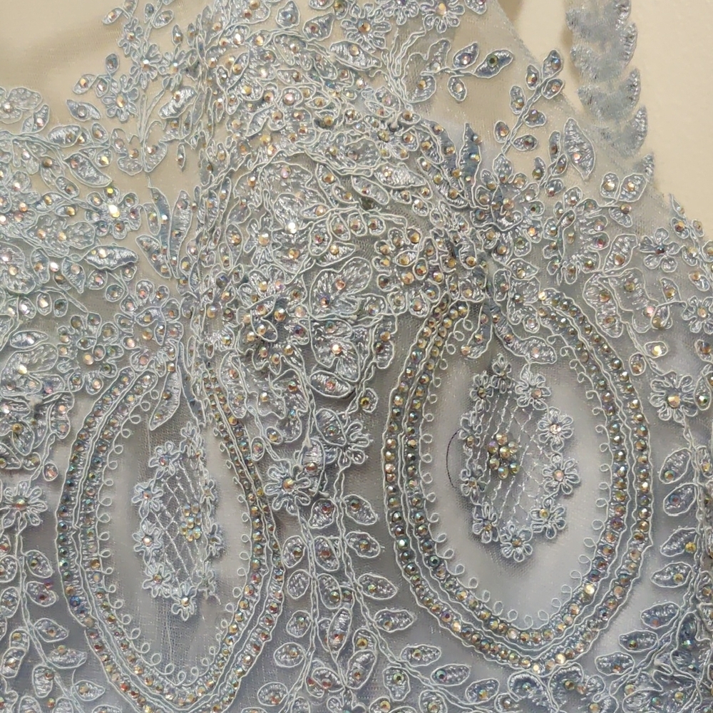 Elegant Ice Blue Lace And Rhinestone Formal Dress - Picture 9 of 10